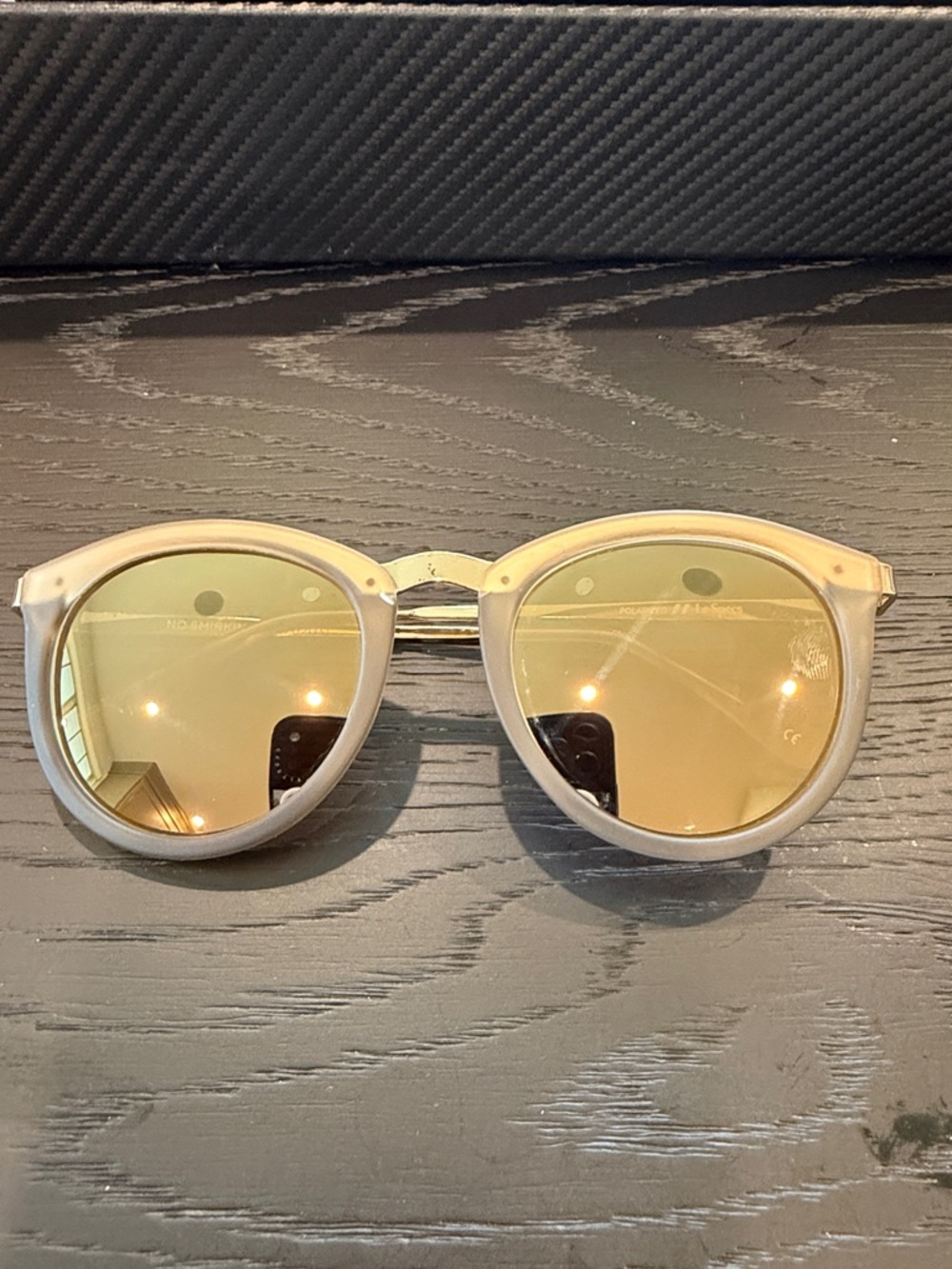 Le Specs Translucent Ivory Frame Sunglasses with Gold Mirrored Lenses